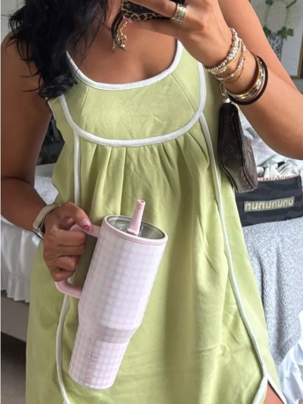 NWT Anthropologie Daily Practice Sleeveless Lime Green Dress with White Trim